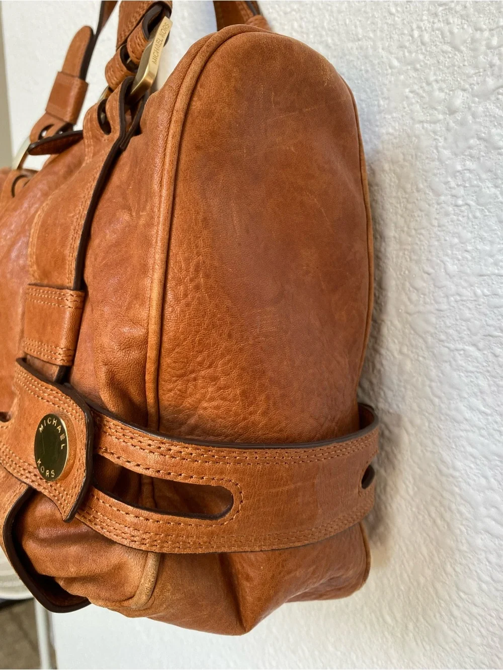 Michael Kors Brown Leather Hand Bag with Gold Hardware